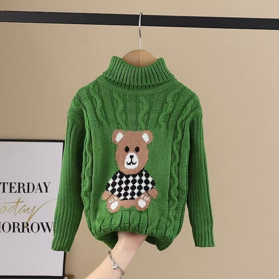 GBSYEWXS Sweater For Boys Kids Casual Long Sleeve Retro Fashion Green Pullover Sweater Size 5-6 Years