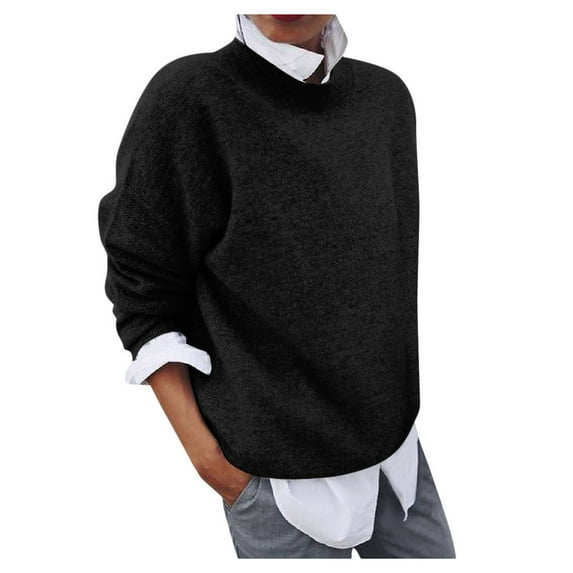 GBSYEWXS Sweaters For Women Black Collared Long Sleeve Solid Color Comfortable Pullover Sweater