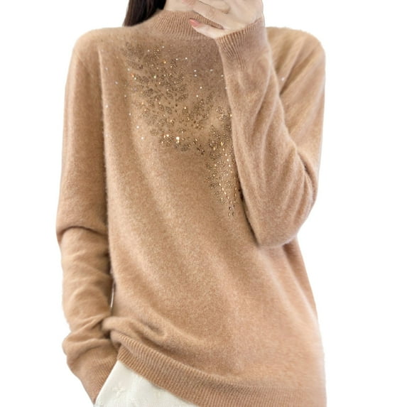 GBSYEWXS Sweaters For Women Casual Thermal Pullover Long Sleeve High Neck Solid Color Gold Sweater