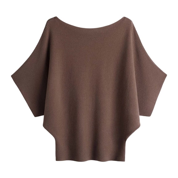 GBSYEWXS Sweaters For Women Coffee Boat Neck Short Sleeve Solid Color Daily Wear Pullover Sweater