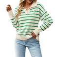 thumbnail image 1 of GBSYEWXS Sweaters For Women Comfortable Casual Pullover Long Sleeve Notch Neck Striped Print Green Sweater, 1 of 7