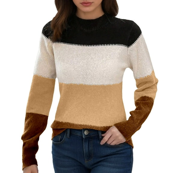 GBSYEWXS Sweaters For Women Cute Stretch Pullover Long Sleeve Crew Neck Color Block Yellow Sweater