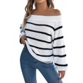 thumbnail image 1 of GBSYEWXS Sweaters For Women Daily Wear Autumn Pullover Long Sleeve Boat Neck Striped Print White Sweater, 1 of 6