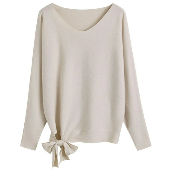 GBSYEWXS Sweaters For Women Fall Trendy Pullover Long Sleeve Boat Neck Solid Color Beige Sweater