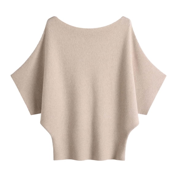 GBSYEWXS Sweaters For Women Knit Stretch Pullover Short Sleeve Boat Neck Solid Color Khaki Sweater