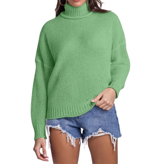 GBSYEWXS Sweaters For Women Light Green High Neck Long Sleeve Solid Color Cute Pullover Sweater