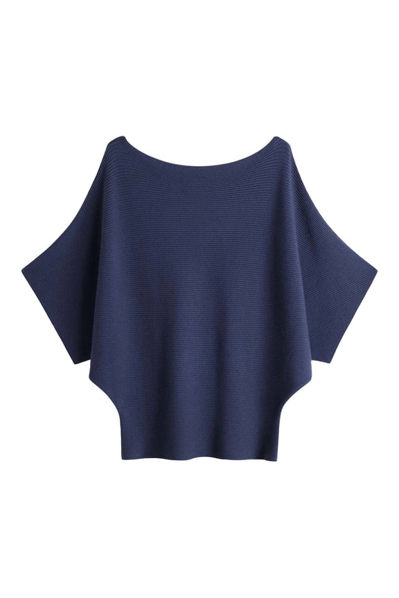 Sweaters For Women Navy Boat Neck Short Sleeve Solid Color Soft Pullover Sweater