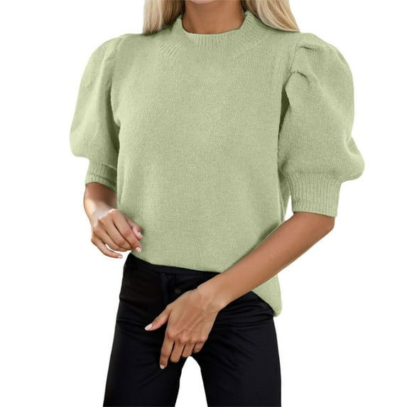 GBSYEWXS Sweaters For Women Outwear Knit Pullover Short Sleeve Crew Neck Solid Color Light Green Sweater