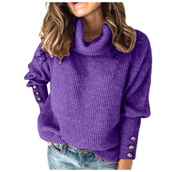 GBSYEWXS Sweaters For Women Purple High Neck Long Sleeve Solid Color Thermal Pullover Sweater