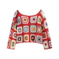 thumbnail image 1 of GBSYEWXS Sweaters For Women Red Boat Neck Long Sleeve Flowers Print Hollow-Out Pullover Sweater, 1 of 3
