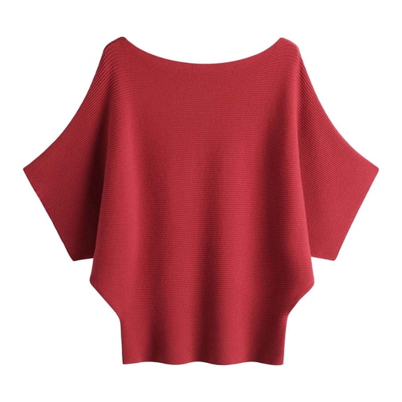 GBSYEWXS Sweaters For Women Wine Boat Neck Short Sleeve Solid Color Warm Pullover Sweater