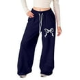 thumbnail image 1 of GBSYEWXS Sweatpant For Girls Kids Straight-Leg Bow Print Drawstring Waist Comfortable Ankle Pants Navy Size 10-11 Years, 1 of 5