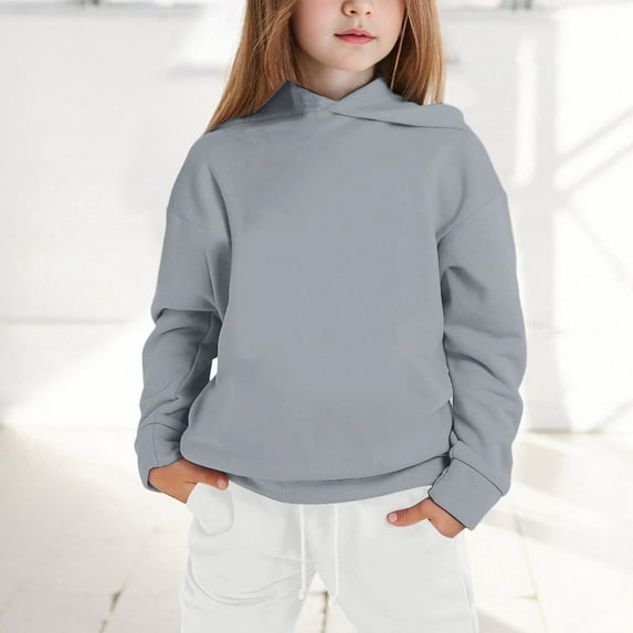 GBSYEWXS Sweatshirt For Little Girls Breathable Outdoor Tops Solid Color Long Sleeve Grey Hoodies Size 5-6 Years