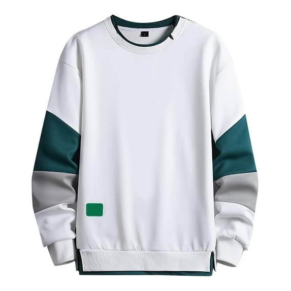 GBSYEWXS Sweatshirts For Men Long Sleeve Crew Neck Tops Playful Color Block Soft Pullover White