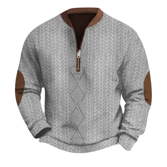 GBSYEWXS Sweatshirts For Men Long Sleeve Zip Mock Neck Tops Daily Wear Solid Color Everyday Wear Pullover Light Gray