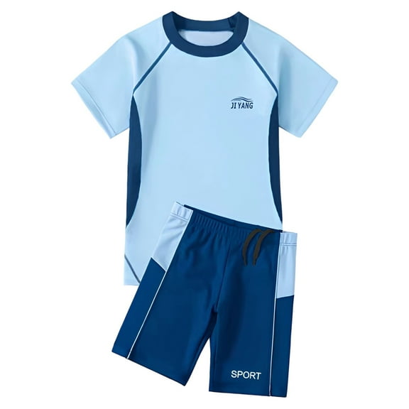 GBSYEWXS Swimsuit For Boys Teen Short Sleeve Solid Color Summer Trunks Fashion Blue Swimwear Size 7-8 Years
