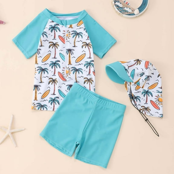 GBSYEWXS Swimwear For Girls Toddler Size 12-18 Months With Hat Breathable Bathing Suit Board Shorts Dinosaur Print Pool Light Blue Swimsuit