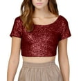 thumbnail image 1 of GBSYEWXS T-Shirts For Women Holiday Crew Neck Shirts Short Sleeve Sequins Red Tops, 1 of 5