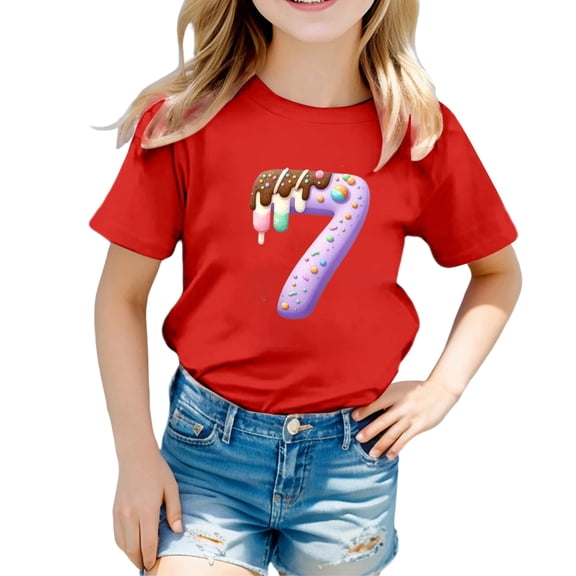 GBSYEWXS Tee For Girls Toddler Crew Neck Short Sleeve Number Print Trendy T-Shirts Soft Red Tops Size 3-4 Years