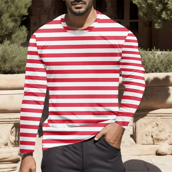 GBSYEWXS Tee For Men Crew Neck Comfortable T-Shirts Striped Print Cool Red Tops