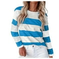 thumbnail image 1 of GBSYEWXS Tee For Woman Crew Neck Daily Wear Tops Trendy Striped Print Long Sleeve Light Blue T-Shirts, 1 of 5