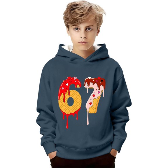 GBSYEWXS Teen Big Boys Sweatshirt Hooded Long Sleeve Number Print Stretch Outdoor Activities Navy Tops Size 13-14 Years