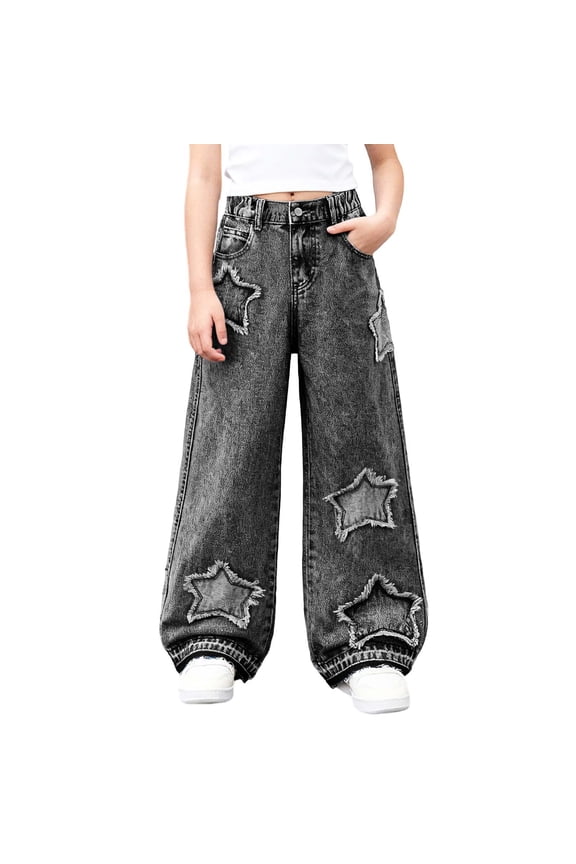 Teen Boys Jeans Star Print Ankle Flare-Leg Casual Outdoor Grey Pants Size 13-14 Years