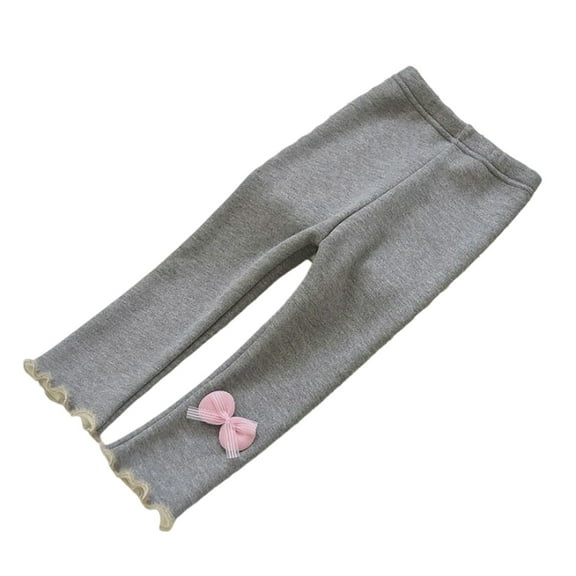 GBSYEWXS Teen Girls Leggings Slim-Leg Bow Print Lined Cute Ankle Trousers Grey Size 5-6 Years
