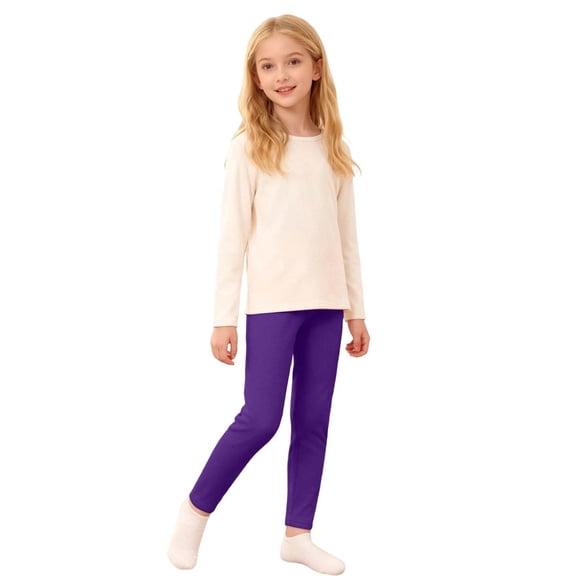 GBSYEWXS Teen Girls Leggings Slim-Leg Solid Color Lined Outdoor Ankle Pants Dark Purple Size 4-5 Years