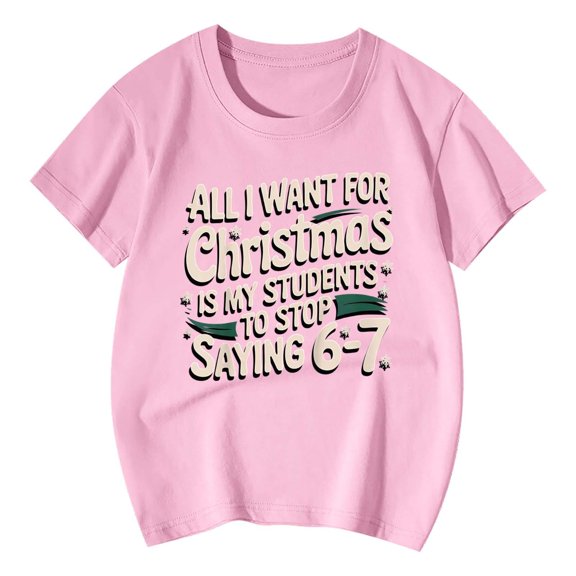 GBSYEWXS Teen Girls Tops Elegant Short Sleeve Tee Letter Print Crew Neck Cute T-Shirts Light Pink Size 12-13 Years