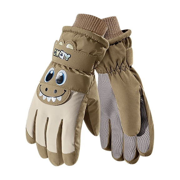GBSYEWXS Thermal Insulation Gloves For Boys Girls Kids Pu Solid Color Fashion Outdoor Activities Khaki Glove