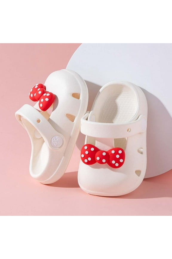 Todder Kids Girls Boys Garden Clogs Slippers Eva Leisure Closed Toe Bow Print Trendy Adjustable Ankle Strap Beige Water Shoes Size 6-12 Months