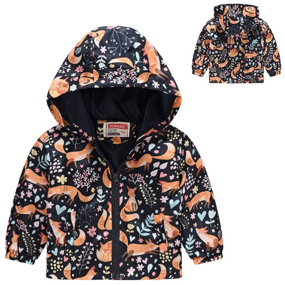 GBSYEWXS Toddler Boys Jacket Size 3-4 Years Hooded Cartoon Print Spring Outwear Cute Orange Coat