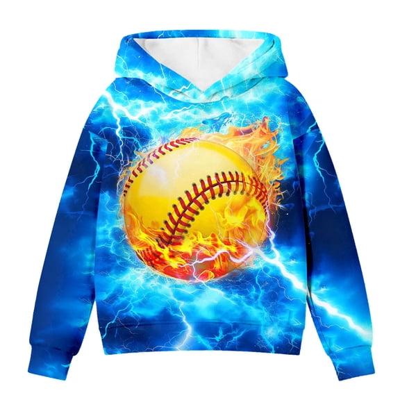 GBSYEWXS Toddler Child Boys Hoodies Hooded Long Sleeve Baseball Print Tops Fashion Fall Multicolour Size 5-6 Years Sweatshirt
