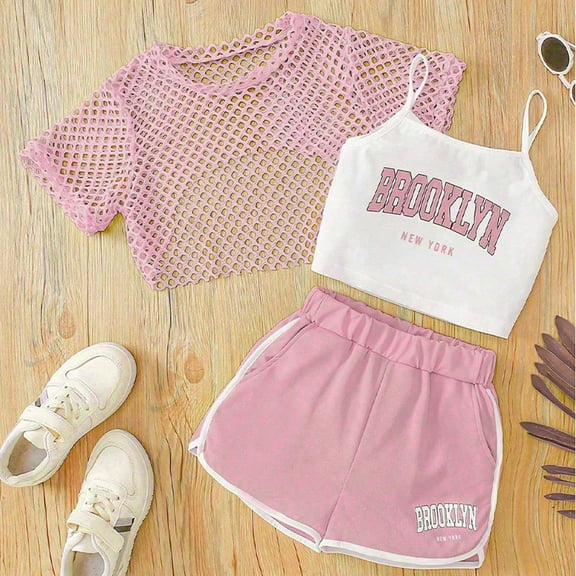 GBSYEWXS Toddler Child Girls Outfits Sets Comfortable Home Letter Print Mesh Shirts With Shorts Short Sleeve Pink Clothing Set Size 5 Years-6 Years