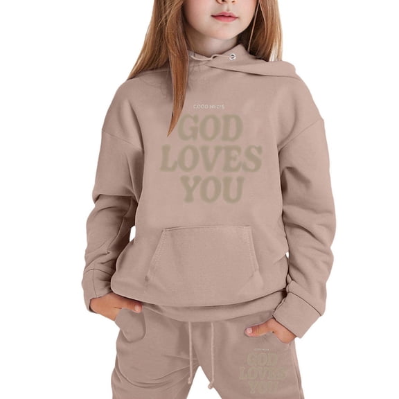 GBSYEWXS Toddler Child Girls Outfits Sets Size 6 Years-7 Years Long Sleeve Letter Print Hoodies Pants Thickening Daily Wear Relaxed Khaki Outfit Set
