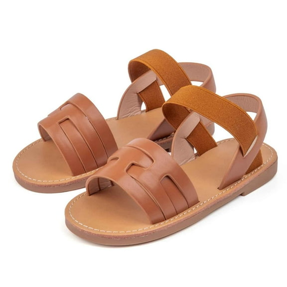 GBSYEWXS Toddler Child Girls Sandals Breathable Solid Color Adjustable Ankle Strap Open Toe Summer Weave Brown Sandal Size 7-8 Years