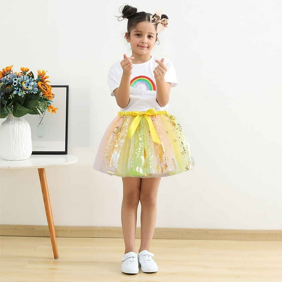GBSYEWXS Toddler Child Girls Skirt Patchwork Print Mini Skirts Light Yellow Size 5-8 Years