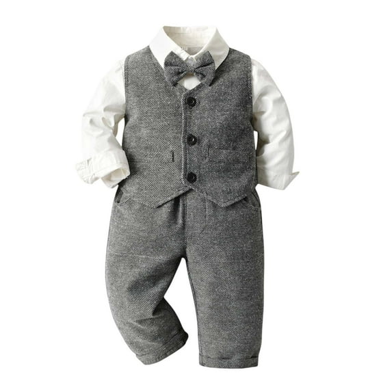 GBSYEWXS Toddler Child boys Outfits Sets Collared Long Sleeve Dressy Vest Pant Solid Color Comfortable Outfit Set Grey Size 4-5 Years