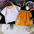 thumbnail image 1 of GBSYEWXS Toddler Child boys Outfits Sets Trendy Letter Print T-Shirt Short Casual Short Sleeve Orange Outfit Set Size 2-3 Years, 1 of 5