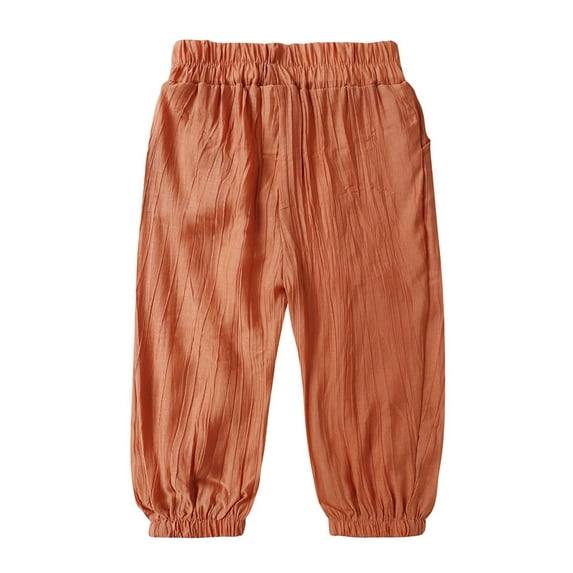 GBSYEWXS Toddler Children Boys Pants Size 5 Years-6 Years Solid Color Elastic Waist Full-Length Comfortable Trendy Wide Leg Trousers Orange