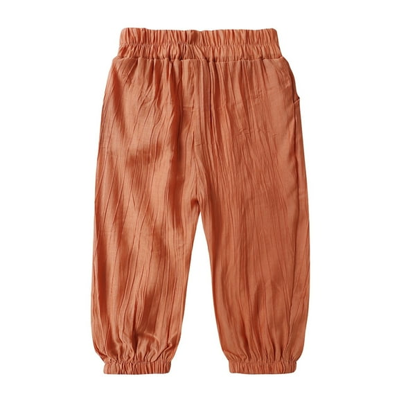 GBSYEWXS Toddler Children Boys Pants Size 5 Years-6 Years Solid Color Elastic Waist Full-Length Comfortable Trendy Wide Leg Trousers Orange