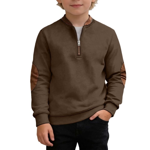 GBSYEWXS Toddler Children Boys Sweatshirt Outdoor Activities Solid Color Long Sleeve Sweatshirts Soft Crew Neck Coffee Tops Size 4-5 Years