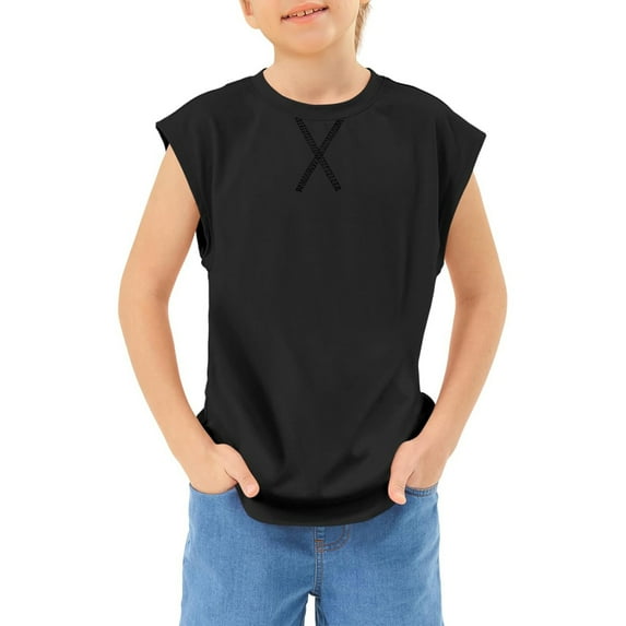 GBSYEWXS Toddler Children Boys Tops Cute Trendy Solid Color T-Shirts Sleeveless Crew Neck Size 3-4 Years Black Tee