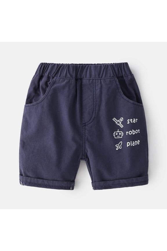 Toddler Children Girls Half Pant Elastic Waist Comfortable Walkshorts Letter Print Trendy Blue Shorts Size 1-2 Years