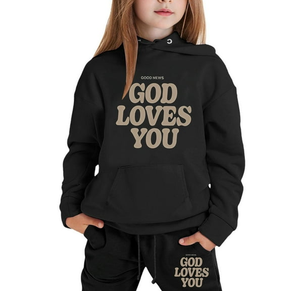 GBSYEWXS Toddler Children Girls Outfit Set Size 2 Years-3 Years Long Sleeve Letter Print Hoodies Pants Thickening Breathable Cute Black Outfits Sets