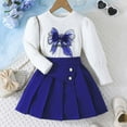 thumbnail image 1 of GBSYEWXS Toddler Children Girls Outfits Sets Soft 2025 Bow Print Sweater Skirt Long Sleeve Blue Outfit Set Size 3 Years-4 Years, 1 of 7