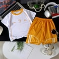 thumbnail image 1 of GBSYEWXS Toddler Children boys Outfits Sets Letter Print Short Sleeve Crew Neck T-Shirt Short Casual Outdoor Orange Clothing Set, 1 of 5