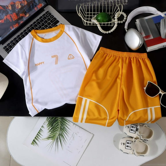 GBSYEWXS Toddler Children boys Outfits Sets Letter Print Short Sleeve Crew Neck T-Shirt Short Casual Outdoor Orange Clothing Set