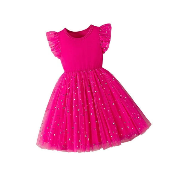 GBSYEWXS Toddler Girls Dress Crew Neck Flutter Sleeve Solid Color Cute Red Size 3-4 Years